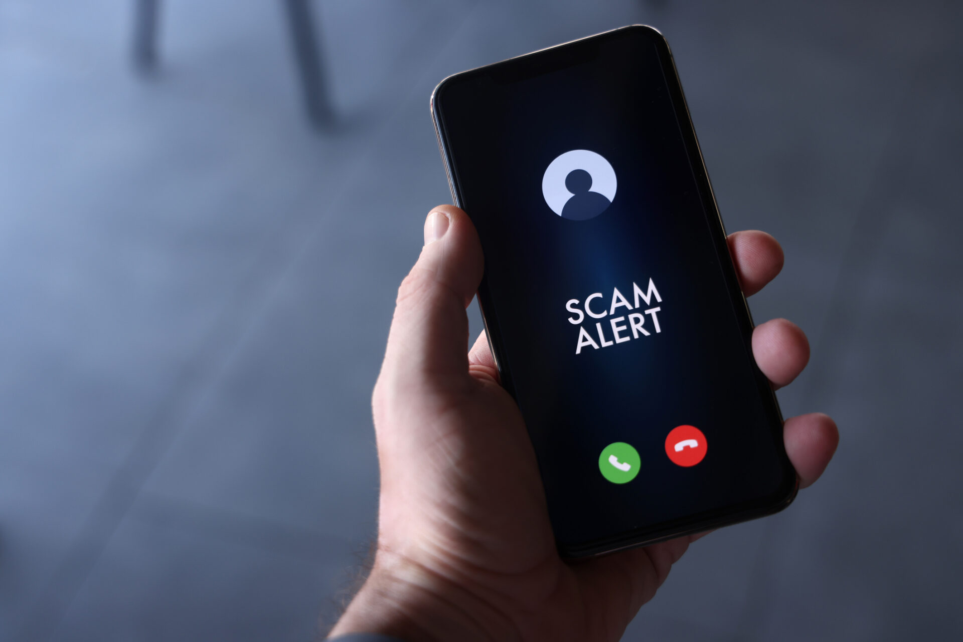 Scam alert on mobile phone screen