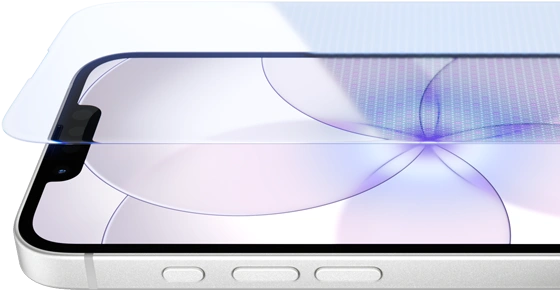 iPhone 17e, face avant avec Ceramic Shield 2, face latérale, coloris blanc, boutons : Action, réglage du volume