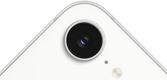 iPhone 17e, vue partielle du dos, coloris blanc, caméra Fusion en haut