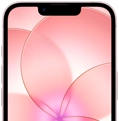 iPhone 17e, vue partielle de la face avant avec Ceramic Shield 2, coloris rose pastel, affichant l’image d’une fleur rose